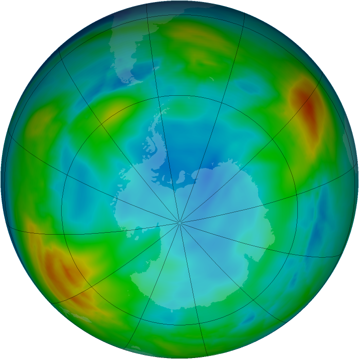 Antarctic ozone map for 24 June 2007